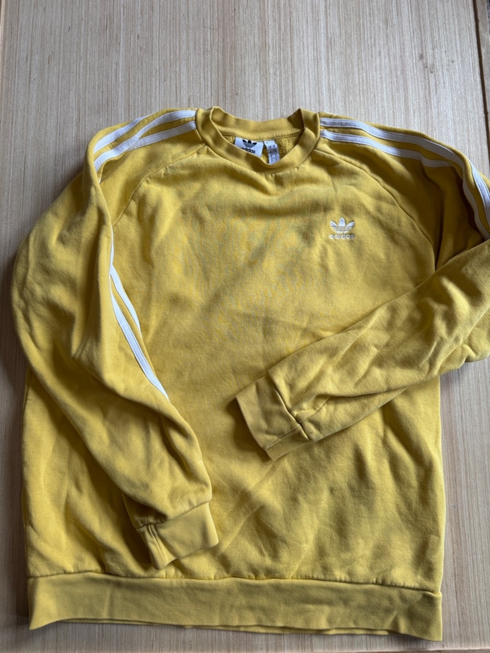adidas Yellow Crewneck Sweatshirt with White Stripes